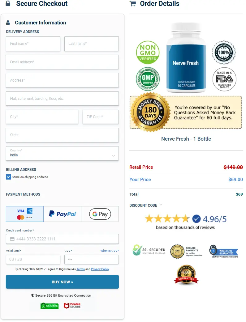 Nerve Fresh Secure Order Process